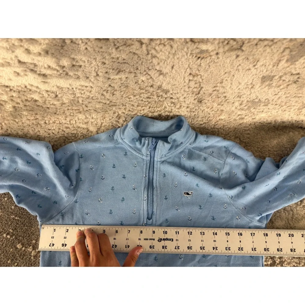 Vineyard Vines Size M Anchor Print Quarter Zip Pullover Sweatshirt Blue Long Boy